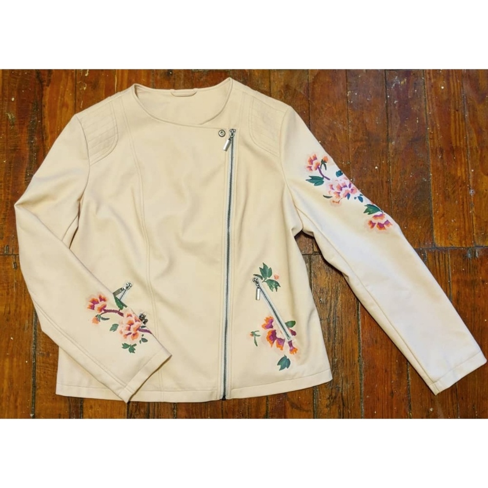 INC Faux Leather Moto Jacket with Floral Print